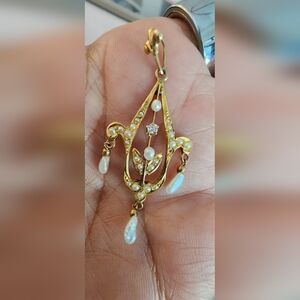 10kt Yellow Gold And Seed Pearl EDWARDIAN Diamond Pendant